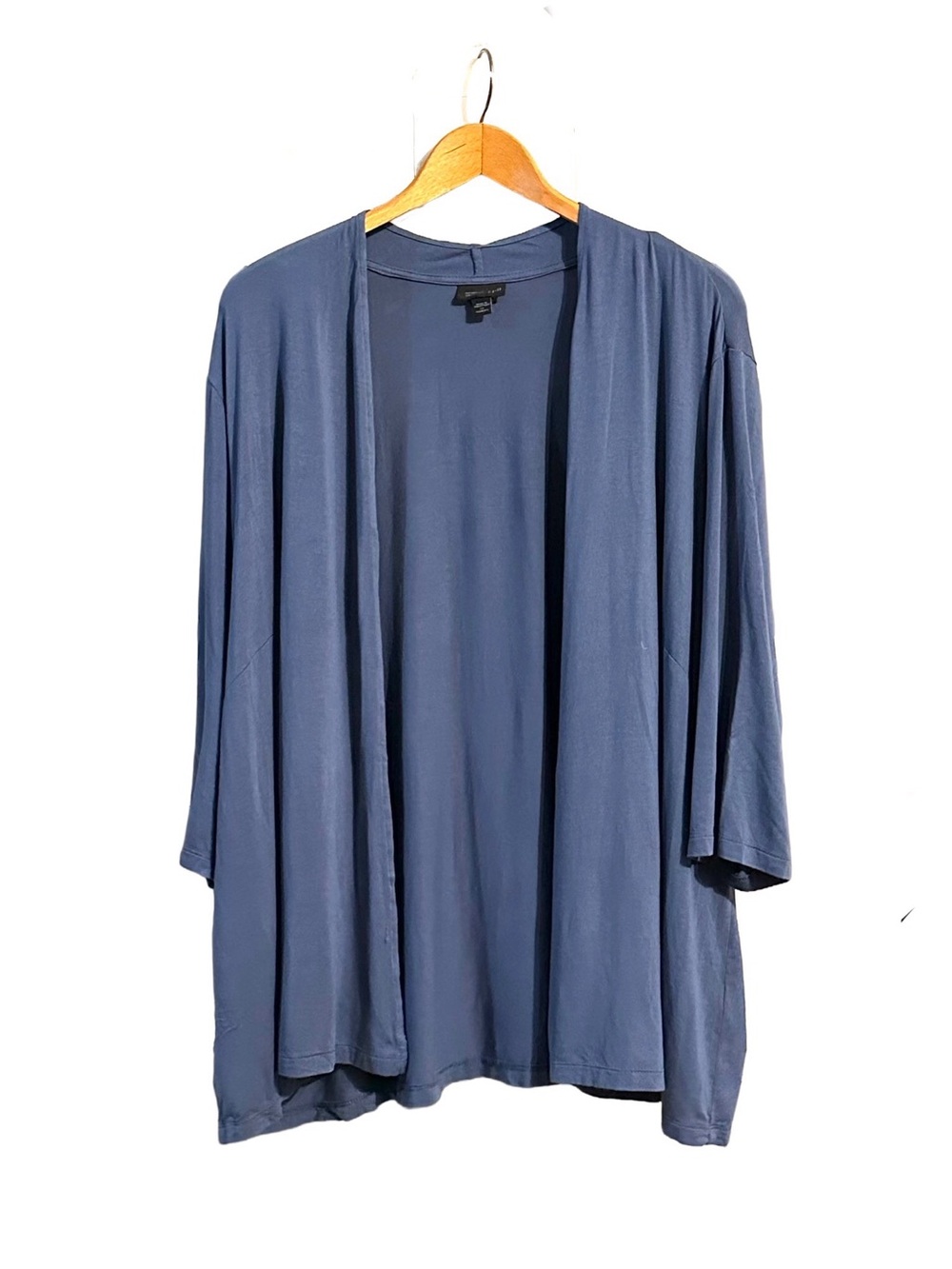 J Jill Wearever 3/4 Sleeve Open Knit Jersey Cardigan Blue Womens Plus Size 4X